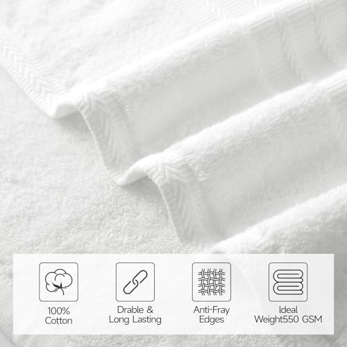REDKISS 8 Piece White Towels Set - 100% Cotton Towels Set with 2 Large Bath Towels, 2 Hand, 4 Washcloths, 600 GSM Highly Absorbent Bath Towel Sets, White Quick Dry Shower Towel for Family Dorm Gym - color: White