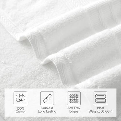 REDKISS 8 Piece White Towels Set - 100% Cotton Towels Set with 2 Large Bath Towels, 2 Hand, 4 Washcloths, 600 GSM Highly Absorbent Bath Towel Sets, White Quick Dry Shower Towel for Family Dorm Gym - color: White