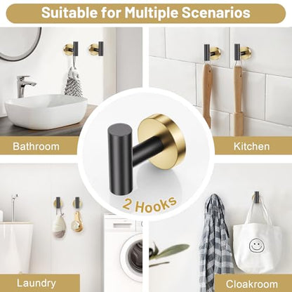 Black Gold Bathroom Hardware Set, 4-Piece Towel Holder Set Include Double Bases Toilet Paper Holder,Towel Ring and 2 Towel Hooks Stainless Steel Wall Mounted Bathroom Hardware Accessories Set - color: Black Gold, size: Set B