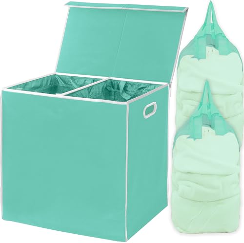Simple Houseware Double Laundry Hamper with Lid & Removable Bags, Turquoise | Heavy Duty 600D Polyester, Water-Resistant Surface - color: Turquoise