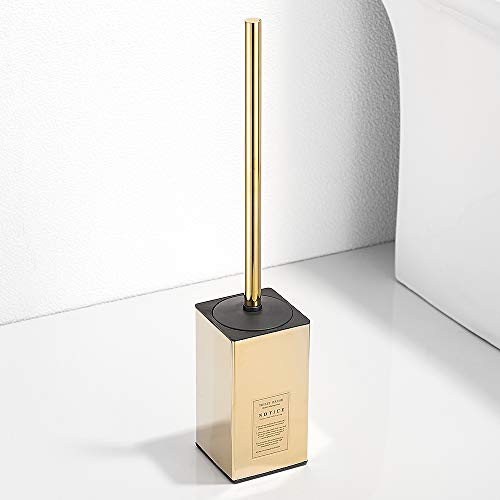 Freestanding Toilet Brush Holder for bathrooms 304 Stainless Steel Toilet Brush Stand Square Storage and Organization Rust Resistant 17-inch high Polished Gold Finished - color: 17-inch High Square Polished Gold
