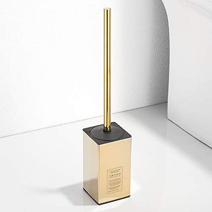 Freestanding Toilet Brush Holder for bathrooms 304 Stainless Steel Toilet Brush Stand Square Storage and Organization Rust Resistant 17-inch high Polished Gold Finished - color: 17-inch High Square Polished Gold