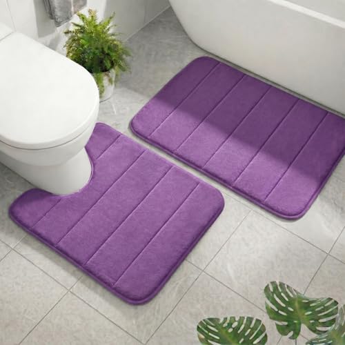 Memory Foam Bathroom Rugs Sets 2 Piece - color: Purple