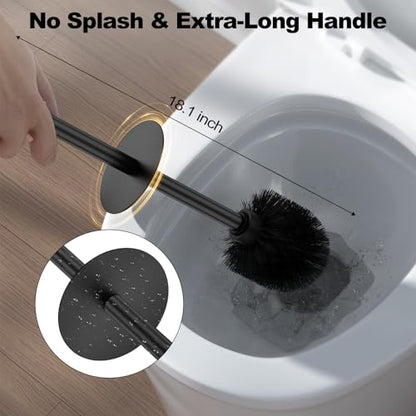 Black Toilet Brush and Holder Set，Stainless Steel Heavy Duty Toilet Bowl Brush，Extra Long Handled Modern Toilet Cleaner Brush with Replaceable Head, Removable Inner Bowl, and Splash Protection - color: Black, size: 1 Pack