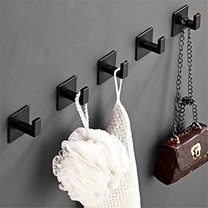Flybath 2PCS Towel Hook Self Adhesive SUS 304 Stainless Steel Matte Black | Square, No Drill, Strong Hold, Rustproof, Wall Mount, Stylish Coat Robe Door Hooks For Hanging, Kitchen Bathroom Accessories - color: Matt Black