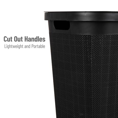 Mind Reader 60L Slim Laundry Hamper, Clothes Basket, Lid, Linen Design, Plastic, Black - color: Black