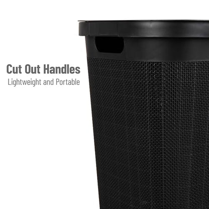 Mind Reader 60L Slim Laundry Hamper, Clothes Basket, Lid, Linen Design, Plastic, Black - color: Black