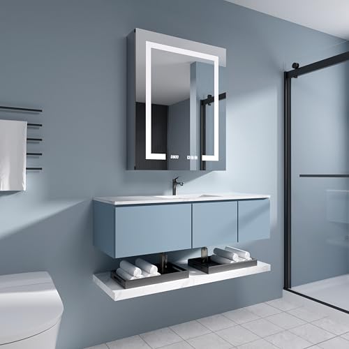 LED Medicine Cabinet 24x30 Anti-Fog Mirror Dimmable Recessed Mount | 3 Color Dimmable LED. Time Temp Display. Anti-Fog IP44. 2 Outlets+2 USB. Plug-in/Hardwired. Recessed/Wall Mount. Right Hinge. - size: 24x30"R, style: Style-A
