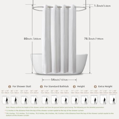 eachope No Hook Shower Curtain, Waterproof Slub Fabric, White 54x80 in | no separate liner, split grommets, waterproof backing, weighted hem, 160GSM slub fabric, machine washable, renter friendly - color: White, size: 54"WX80"L (pack of 1)