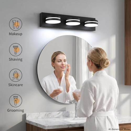 3-Light Bathroom Vanity Light Over Mirror, (24inch Dimmable) Matte Black LED Vanity Lighting Fixtures, Modern Bathroom Wall Light Fixtures with 360°Rotating Lamp Head (Cool White 5500K) - color: Matte Black-Dimmable