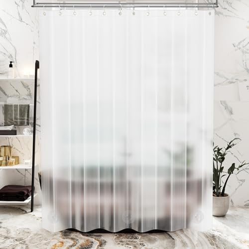 AmazerBath Plastic Shower Curtain 84 Inches Long, 72 x 84 Frosted Weighted Extra Long Shower Curtain, PEVA Heavy Duty Tall Bathroom Curtains with 3 Big Clear Weighted Stones and 12 Grommet Holes - color: Frosted, size: 72"W x 84"L (Pack of 1)