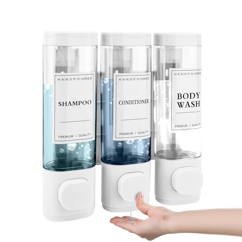 Shampoo and Conditioner Dispenser, 3 Chamber 300ml, Wall Mounted, White | Shower Soap Dispenser, Refillable Hand Soap Dispensers, Body Wash Dispenser for Bathroom, Kitchen, Hotel, Home - color: White, size: 3 Chamber
