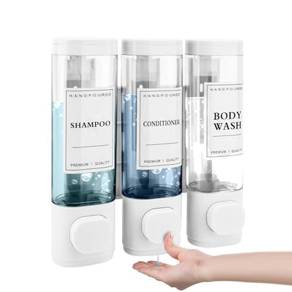 Shampoo and Conditioner Dispenser, 3 Chamber 300ml, Wall Mounted, White | Shower Soap Dispenser, Refillable Hand Soap Dispensers, Body Wash Dispenser for Bathroom, Kitchen, Hotel, Home - color: White, size: 3 Chamber
