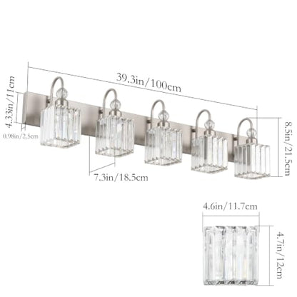 Ralbay Brushed Nickel Bathroom Vanity Light Crystal Modern 5 Light Bathroom Wall Lighting Fixtures Over Mirror - color: Square-Brushed Nickel, size: 5-light