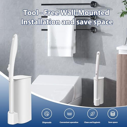 2 Pack Disposable Toilet Brush with 60 Refills, Wall Mounted Toilet Bowl Cleaner Wand Kit and Holder, Bathroom Cleaning Supplies, Toilet Scrubber Disposable Heads
