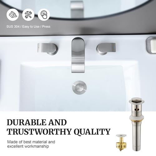 Pop up Sink Drain Stopper for Bathroom Vessel Vanity Sink Art Basin Brushed Nickel, Small Cap with Overflow, Metal Pop up Drain Strainer with Detachable Basket Stopper (Pack of 2) - color: Brushed Nickel, size: With Overflow (Pack of 2)