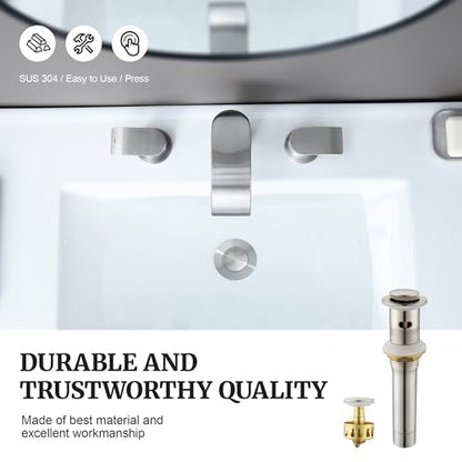 Pop up Sink Drain Stopper for Bathroom Vessel Vanity Sink Art Basin Brushed Nickel, Small Cap with Overflow, Metal Pop up Drain Strainer with Detachable Basket Stopper (Pack of 2) - color: Brushed Nickel, size: With Overflow (Pack of 2)