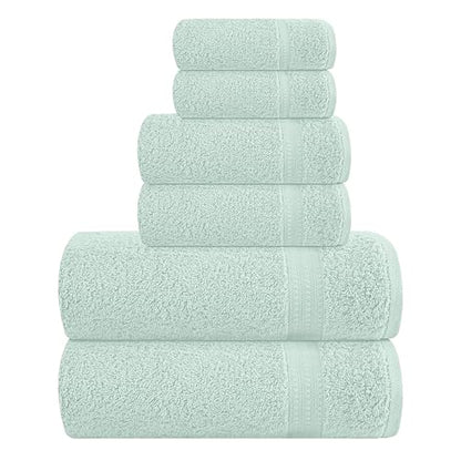 MyOwn 6 Piece Towel Set, 100% Combed Cotton - 2 Bath Towels, 2 Hand Towels, 2 Wash Cloths - 500 GSM Luxury Hotel Quality Ultra Soft Highly Absorbent Towel Set for Bathroom - Sea Green - color: Sea Green