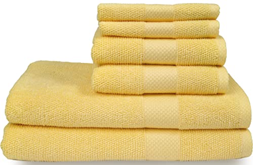 MAURA Premium Bath Towel Set 100% Cotton. 6 Piece Ultra Absorbent Quick Dry Soft Terry Bath Towels for Bathroom, Hotel and Spa Quality, Yellow - color: Yellow, size: Bath Towels Set