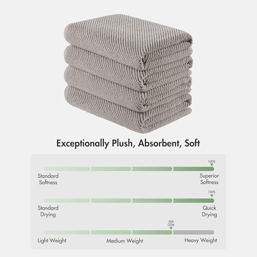 Madison Park 100% Zero Twist Cotton 4 Piece Bathroom Bath Towels, Grey | 30" x 56" Large Shower Towels, 500 GSM Diagonal Ribbed, Soft, Quick Dry, Highly Absorbent, Durable, Modern, OEKO TEX - color: Grey, size: 4 Piece Bath Towel Set