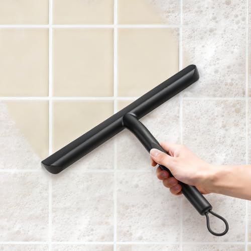 Silicone Shower Squeegee, Shower Screen Squeegee for Bathroom and Glass, Cleans Scrapers and Mirrors without Traces – Practical Cleaning Accessory – 21 cm, Black - color: Black