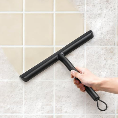 Silicone Shower Squeegee, Shower Screen Squeegee for Bathroom and Glass, Cleans Scrapers and Mirrors without Traces – Practical Cleaning Accessory – 21 cm, Black - color: Black