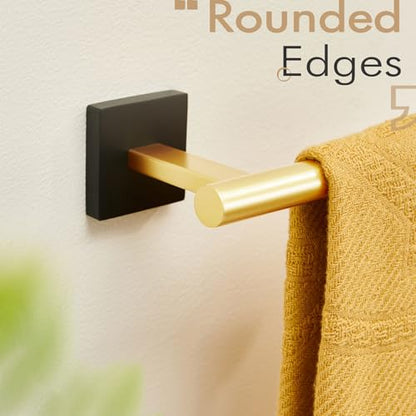 KOKOSIRI Bathroom Towel Bar Hand Towel Holders Wall Mount Toilet Kitchen Cabinet Paper Holder Stainless Steel Bath Hardware Black with Gold, B3008GDK - color: Black Gold, size: 1 Pack