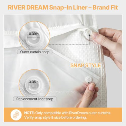 River Dream Plastic(PEVA) Snap in Shower Curtain Liner Replacement,70Wx54H | 100% Waterproof,Detachable Liner,Bottom Magnets,Water Wipeable，Fit for River Dream 71(W) x 74(H) with Window Shower Curtain