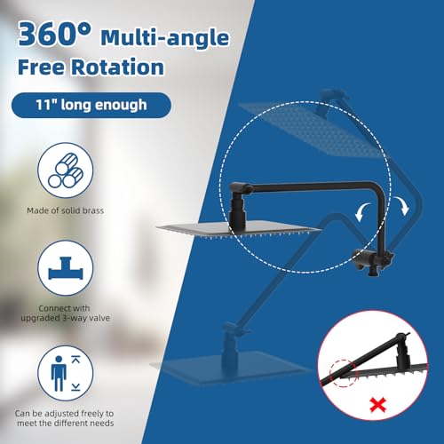 12" Metal Rainfall Shower Head with 10-Mode Handheld, Matteblack | NSF/ANSI/CAN 372 Certified, High Pressure Showerhead Combo with 11" Adjustable Shower Arm, 71" Hose, Shower Head Holder - color: Matte Black, style: Square 12"