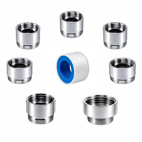 7 PCS Female Thread Faucet Adapter Kit, Sink Faucet Aerator Adapter | Female Thread Sink Adapter: M18.5, M20, M21, M22, M24, G1/2 and 3/4 GHT to M22 Male, Faucet Connector with Washer, PTFE Tape