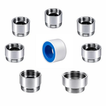 7 PCS Female Thread Faucet Adapter Kit, Sink Faucet Aerator Adapter | Female Thread Sink Adapter: M18.5, M20, M21, M22, M24, G1/2 and 3/4 GHT to M22 Male, Faucet Connector with Washer, PTFE Tape