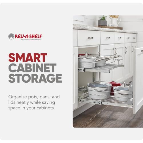 Rev-A-Shelf Pullout Organizer for Cabinets, Min Opening Width of 18" | STwo-Tier Steel Shelf for Kitchen or Vanity Cabinet Organization, Heavy Gauge Wire Slide Out Storage Basket, 5WB2-1822CR-1 - size: 18" W x 22"D, style: Two Tier