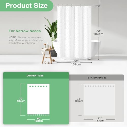 Stall Shower Curtain and Liner Set - 60 inch Wide Boho Shower Curtain and Waterproof Clear Liner, Tufted Geometric Striped Textured Tassel Shower Curtains for Bathroom, 10 Hooks, 60x72, White - color: White, size: 60"W x 72"L (Pack of 1)