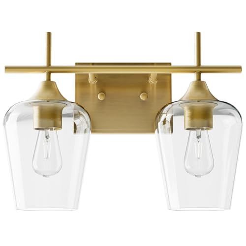 VONLUCE 2 Light Bathroom Vanity Light Fixture,Brushed Gold | Wine Glass Shades, E26 Sockets, Easy to install, Vanity Lights for Bathroom Bedroom Hallway Living Room - color: Gold, size: 2-Light