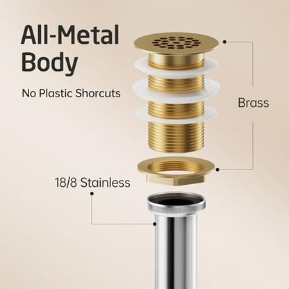 KES Faster Drainage Bathroom Sink Drain Without Overflow, Anti-Clog | Open Grid Design, Brushed Nickel Vessel & Vanity Drain Strainer, Stainless Steel & Brass, S2021D-BN - color: Brushed Nickel