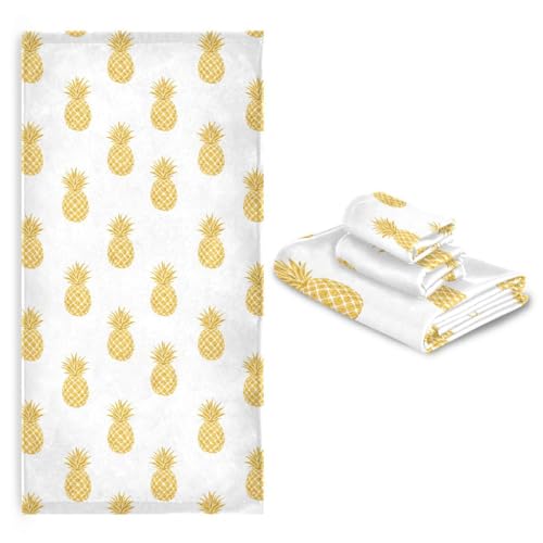 ALAZA 3-Piece Towel Set, Gold Pineapple Bath Towel Sets, 1 Bath Towel, 1 Hand Towel, 1 Washcloth, Absorbent Soft Towels Quick Drying for Bathroom - color: Multi14