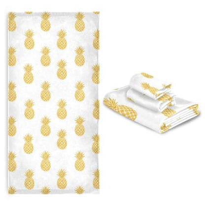 ALAZA 3-Piece Towel Set, Gold Pineapple Bath Towel Sets, 1 Bath Towel, 1 Hand Towel, 1 Washcloth, Absorbent Soft Towels Quick Drying for Bathroom - color: Multi14