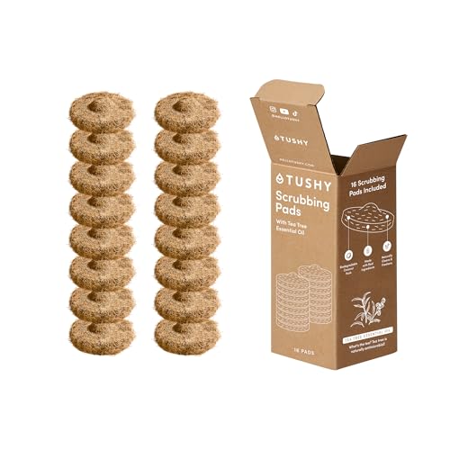 TUSHY Tea Tree Coconut Husk Scrubbing Pads, Cleanser-Infused, 16 Pack | No Bowl Cleaner Needed, Planet Friendly Refills for the Toilet Brush 2.0 Set - style: 16 Pad Refills (Tea Tree)