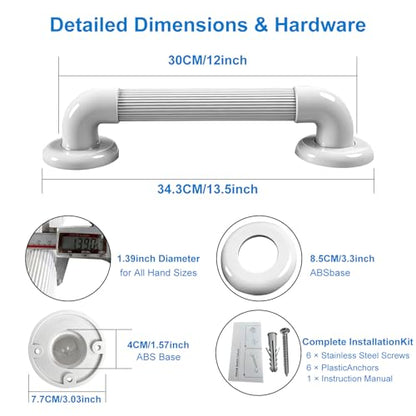 Shower Grab Bar for Wall: 12” ABS Safety Bars for Seniors, Wall Mount Bath tub Handles with Screws & Anchors, Bathroom Support Rails for Pregnant Women & Handicap Users, Toilet & Bathtub Assistance