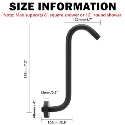 NearMoon S Shaped Shower Head Riser Arm, Shower Extender Arm with Flange, Standard 1/2" Connection- Bathroom Accessory (12 Inch, Matte Black) - color: Matte Black, style: 12 Inch