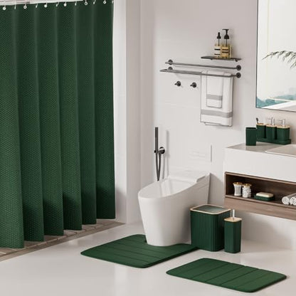 XLHOMO Bathroom Accessories Set - 25PC Green Bathroom Set, Bathroom Set with Shower Curtain and Rugs, Green Shower Curtain Set, Toilet Brush, Bathroom Trash Can - size: Bath Set+Shower Curtain+Rugs, style: Dark Green