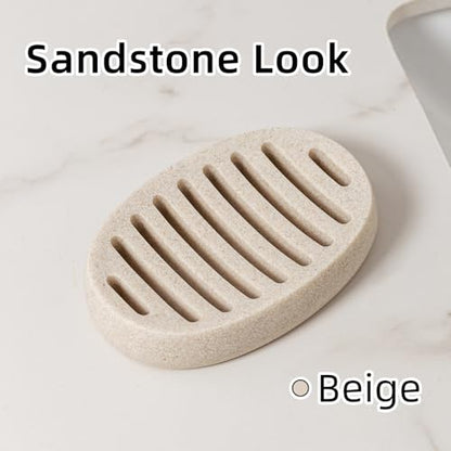 Soap Dish, Simple Oval Bar Soap Holders, Self Draining, Beige | Modern,Sandstone Look, Soap Saver Spone Holder Tray for Shower Bathroom Sink Countertop Kitchen Bathtub - color: Beige