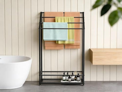 4-Tier Extra Wide Freestanding Towel Rack, Heavy-Duty Metal Towel Drying Stand for Bathroom, Poolside & Spa (Matte Black, 27.6" Wide) - color: Matte Black