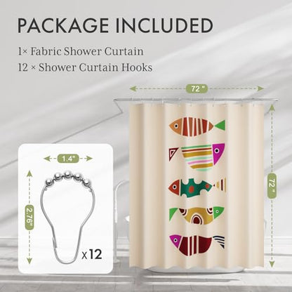 AmazerBath Fish Shower Curtain, Geometric Shaped Fish Bathroom Shower Curtain with 12 Shower Curtain Hooks, Rustic Fabric Shower Curtain Set, 72x72 Inches - color: B- Geometric Shaped Fish+12 Metal Hooks, size: 72"W x 72"L (Pack of 1)