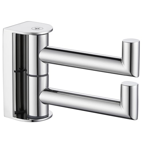 Suyar Polished Chrome Double Towel Hook, Swivel Robe Holder for Bathroom | Wall Hook with 2 Arms, SUS304 Stainless Steel, Screw Mount - color: Polished Chrome, size: 1 Pack