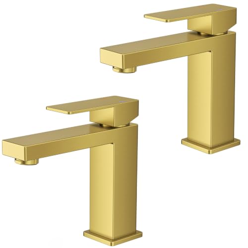 FORIOUS Bathroom Sink Faucet 1 Hole Single Handle 2 Pack Brushed Gold | For 1 or 3 Hole 4 Inch Centerset Sink, with Pop-up Drain, NSF61 Certificate, Single Handle Faucet for Sink Vanity RV Restroom - color: Brushed Gold x2PCS, size: Short