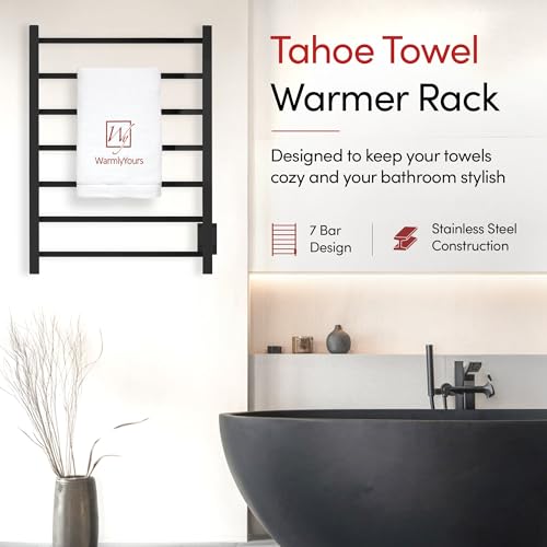 WarmlyYours Tahoe Heated Towel Rack, 7 Bars, Matte Black | Hardwired 120V heated towel rack for spa-like bathroom comfort, 427 BTU/hr, energy-efficient towel drying - color: Matte Black (7 Bars)