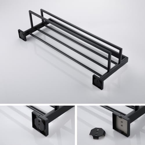 KOKOSIRI Matte Black Towel Rack 24'' Bathroom Towel Shelf with Double Towel Bars SUS304 Stainless Steel Wall Mounted, B6003BK - color: Matte Black, size: 24-Inch
