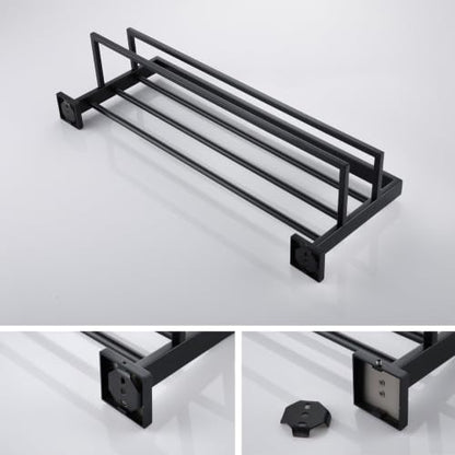 KOKOSIRI Matte Black Towel Rack 24'' Bathroom Towel Shelf with Double Towel Bars SUS304 Stainless Steel Wall Mounted, B6003BK - color: Matte Black, size: 24-Inch