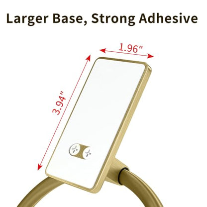 STWWO Gold Towel Ring for Bathroom, Adhesive Hand Towel Holder for Bathroom, Kitchen, No Drill | for Bath RV Kitchen, Self Adhesive Wall Mounted, No-Drill Stick On, Brushed Gold - color: Gold